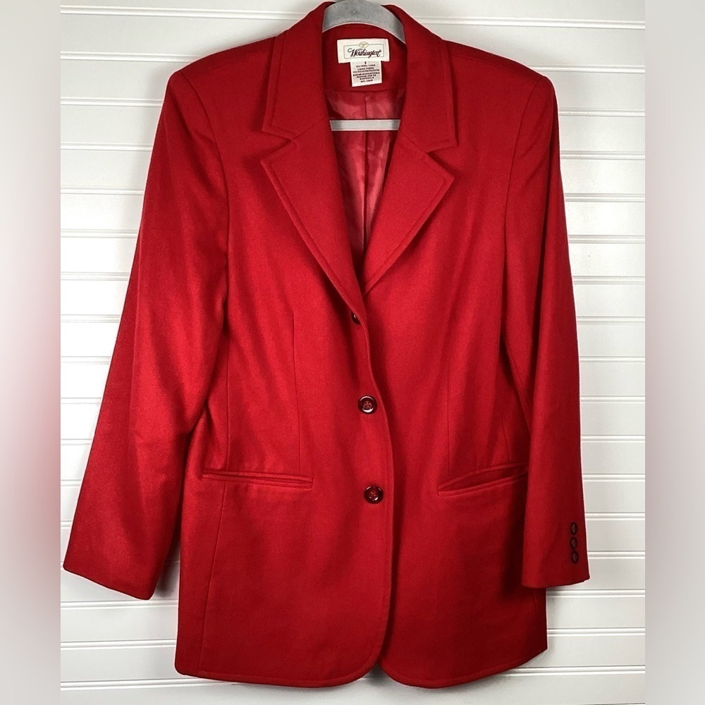 Worthington 100% Wool Red Womens Blazer Jacket w/ Pockets Size 8